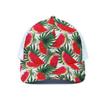 White Palm Leaf Watermelon Pattern Print White Mesh Trucker Cap