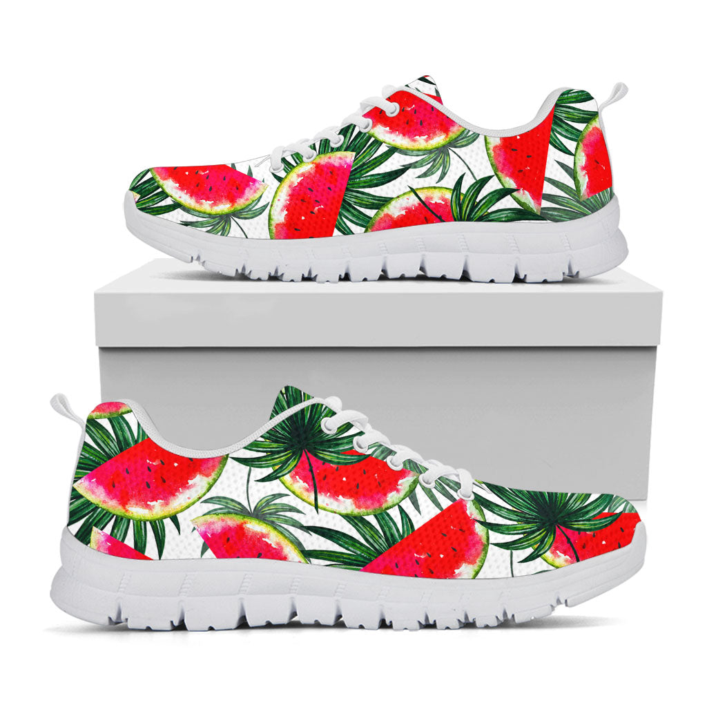 White Palm Leaf Watermelon Pattern Print White Running Shoes