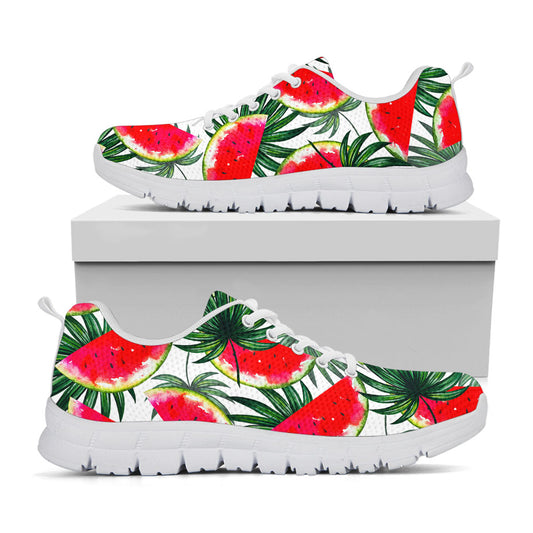 White Palm Leaf Watermelon Pattern Print White Running Shoes