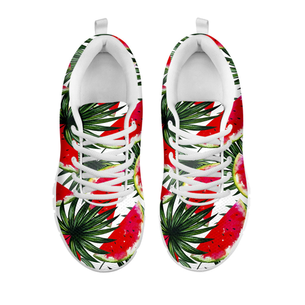 White Palm Leaf Watermelon Pattern Print White Running Shoes