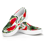 White Palm Leaf Watermelon Pattern Print White Slip On Sneakers