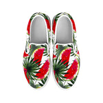 White Palm Leaf Watermelon Pattern Print White Slip On Sneakers