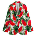 White Palm Leaf Watermelon Pattern Print Women's Blazer