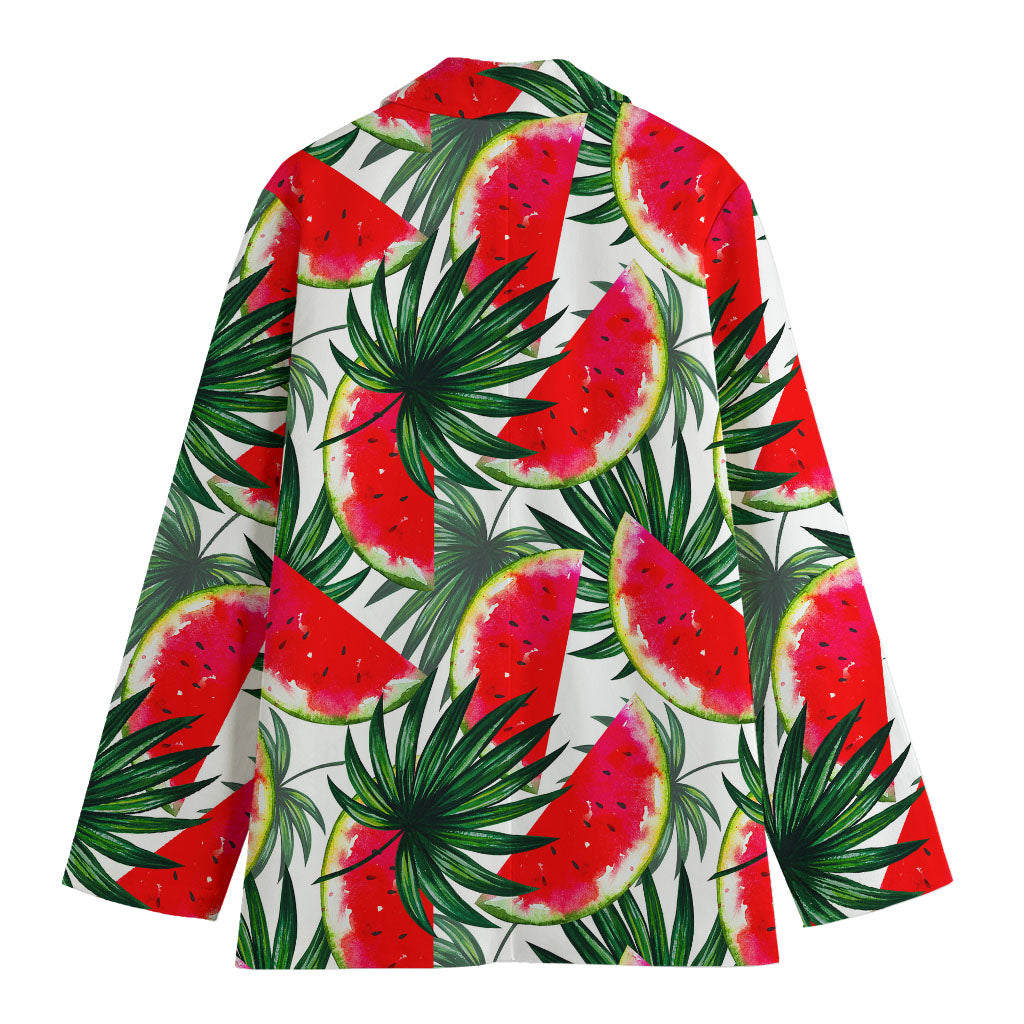 White Palm Leaf Watermelon Pattern Print Women's Blazer
