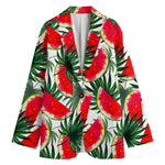 White Palm Leaf Watermelon Pattern Print Women's Cotton Blazer