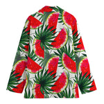 White Palm Leaf Watermelon Pattern Print Women's Cotton Blazer