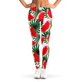 White Palm Leaf Watermelon Pattern Print Women's Leggings