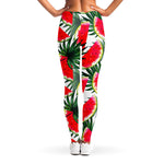 White Palm Leaf Watermelon Pattern Print Women's Leggings