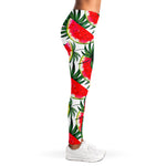 White Palm Leaf Watermelon Pattern Print Women's Leggings