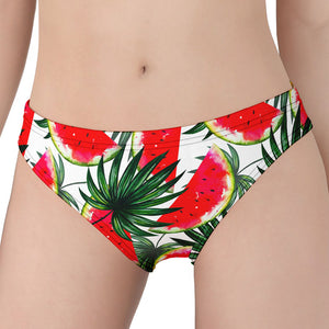 White Palm Leaf Watermelon Pattern Print Women's Panties