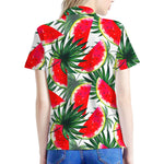 White Palm Leaf Watermelon Pattern Print Women's Polo Shirt