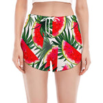 White Palm Leaf Watermelon Pattern Print Women's Split Running Shorts