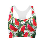 White Palm Leaf Watermelon Pattern Print Women's Sports Bra