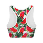 White Palm Leaf Watermelon Pattern Print Women's Sports Bra