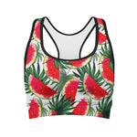 White Palm Leaf Watermelon Pattern Print Women's Sports Bra