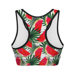 White Palm Leaf Watermelon Pattern Print Women's Sports Bra