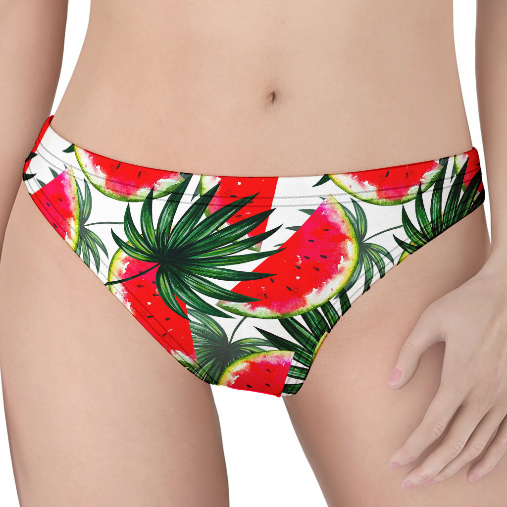 White Palm Leaf Watermelon Pattern Print Women's Thong