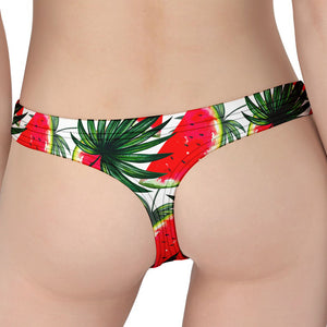 White Palm Leaf Watermelon Pattern Print Women's Thong