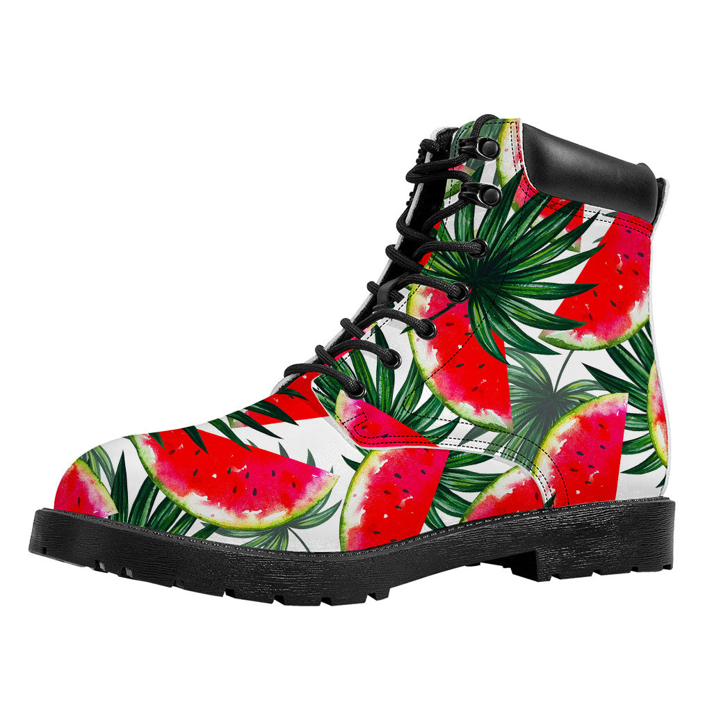 White Palm Leaf Watermelon Pattern Print Work Boots