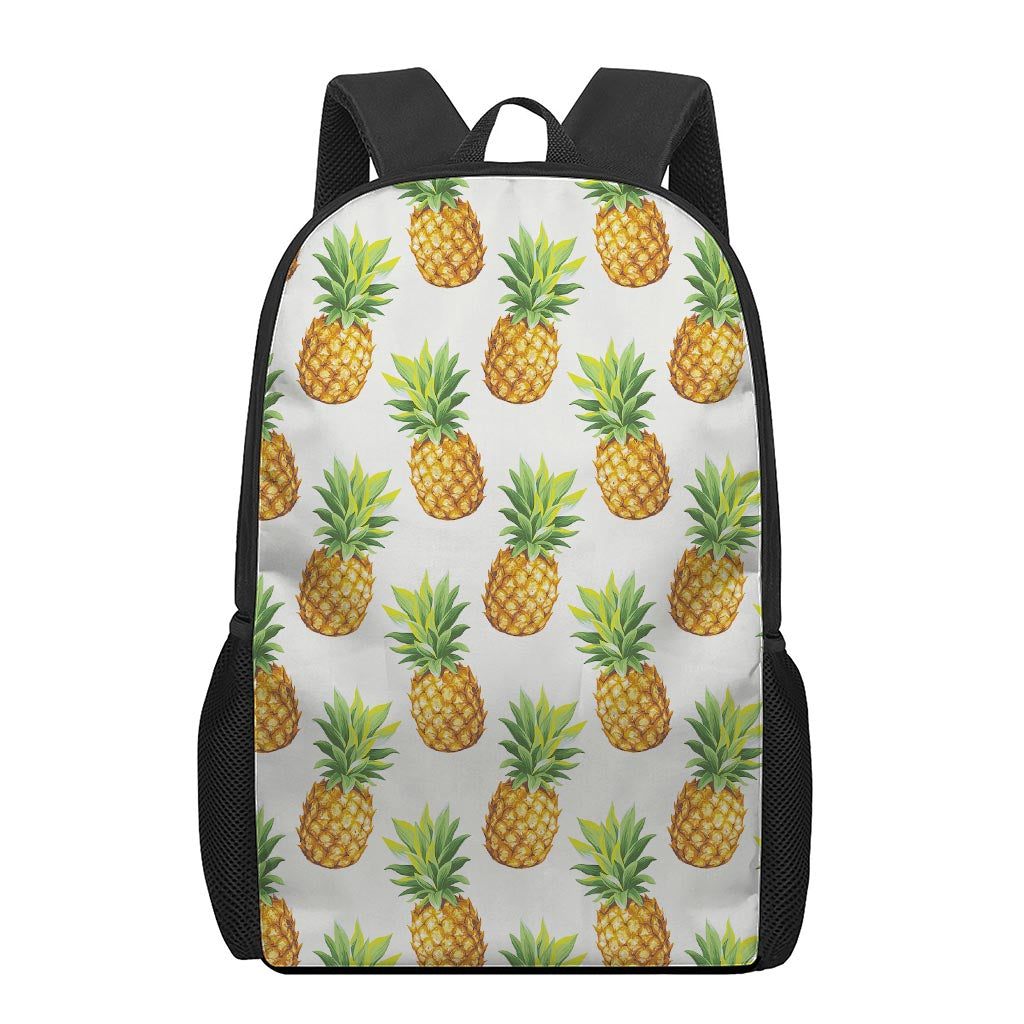 White Pineapple Pattern Print 17 Inch Backpack