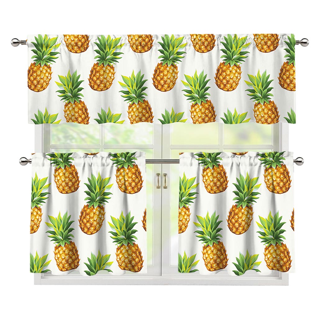 White Pineapple Pattern Print 3 Piece Kitchen Curtains