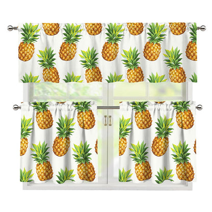 White Pineapple Pattern Print 3 Piece Kitchen Curtains