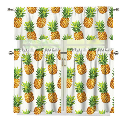 White Pineapple Pattern Print 3 Piece Kitchen Curtains