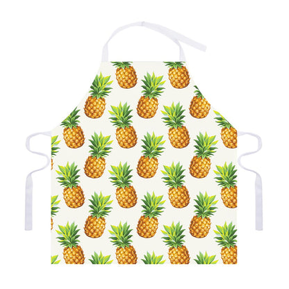 White Pineapple Pattern Print Adjustable Apron
