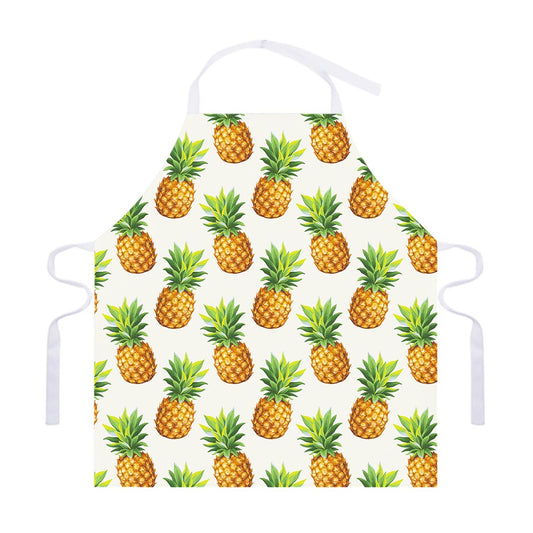 White Pineapple Pattern Print Adjustable Apron