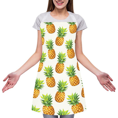 White Pineapple Pattern Print Adjustable Apron