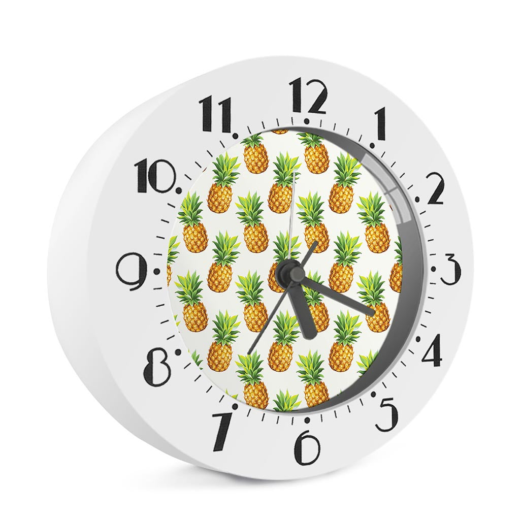 White Pineapple Pattern Print Alarm Clock