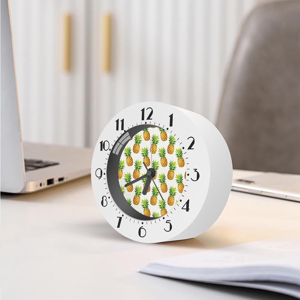 White Pineapple Pattern Print Alarm Clock