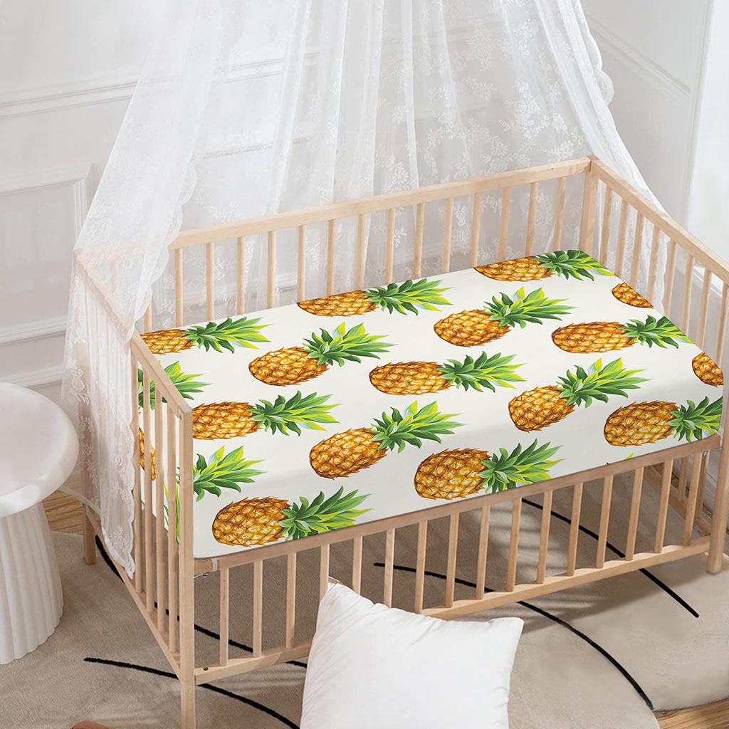 White Pineapple Pattern Print Baby Crib Sheet