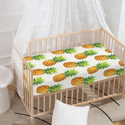 White Pineapple Pattern Print Baby Crib Sheet