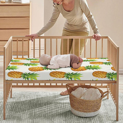 White Pineapple Pattern Print Baby Crib Sheet