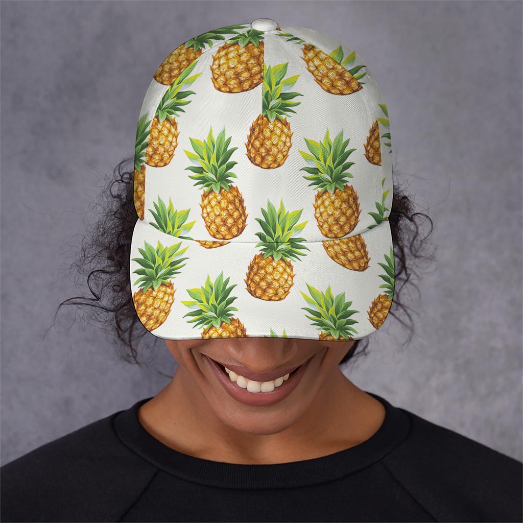 White Pineapple Pattern Print Baseball Cap
