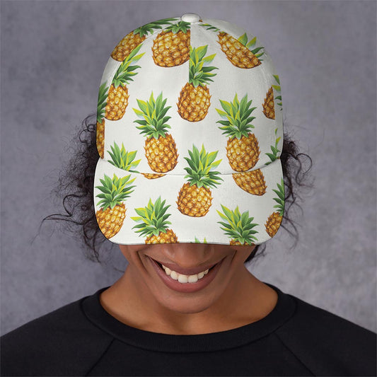 White Pineapple Pattern Print Baseball Cap