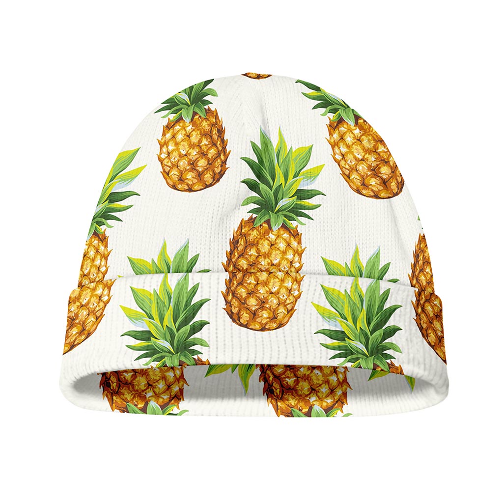 White Pineapple Pattern Print Beanie
