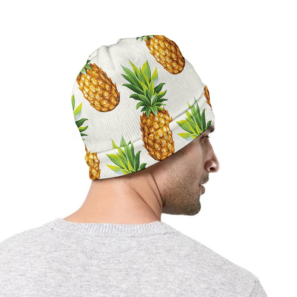White Pineapple Pattern Print Beanie