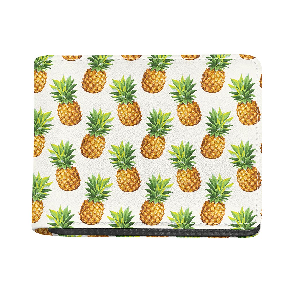 White Pineapple Pattern Print Bifold Wallet