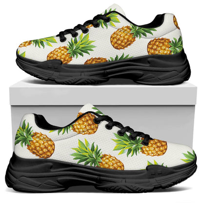 White Pineapple Pattern Print Black Chunky Shoes