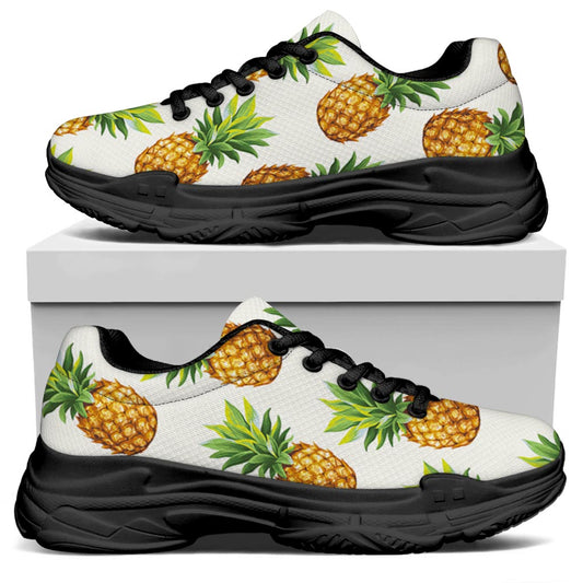 White Pineapple Pattern Print Black Chunky Shoes