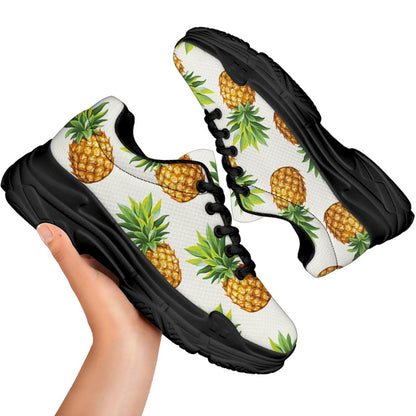 White Pineapple Pattern Print Black Chunky Shoes
