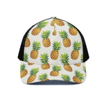 White Pineapple Pattern Print Black Mesh Trucker Cap