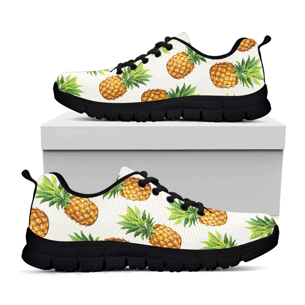 White Pineapple Pattern Print Black Running Shoes