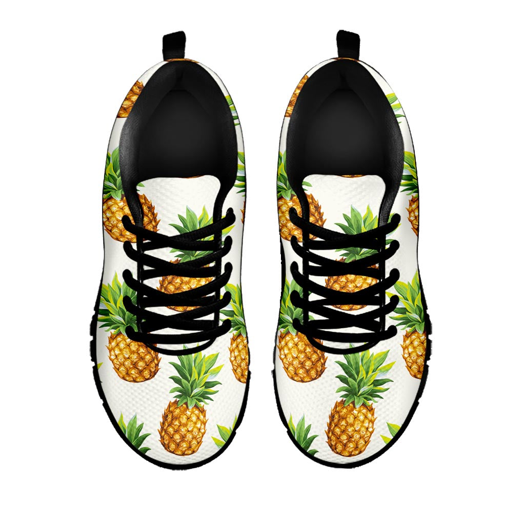 White Pineapple Pattern Print Black Running Shoes