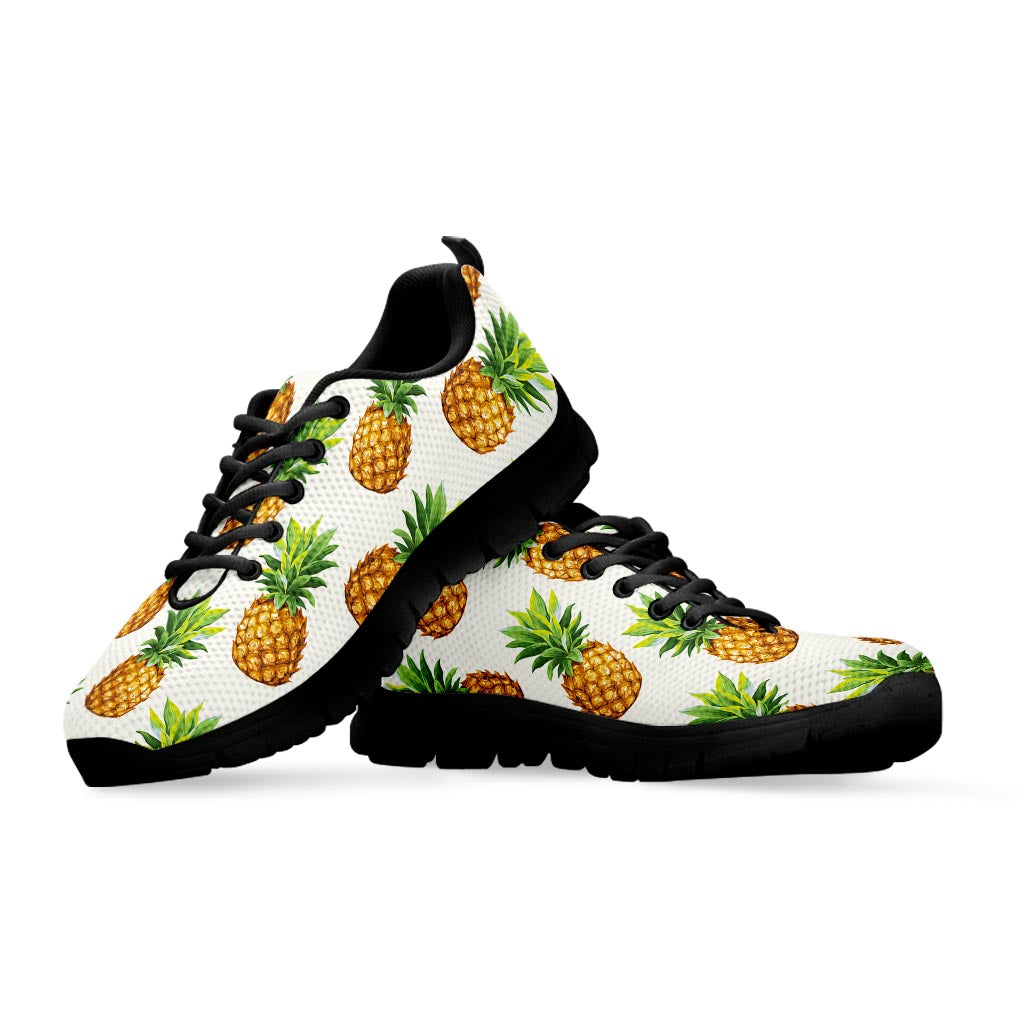 White Pineapple Pattern Print Black Running Shoes