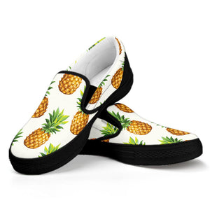 White Pineapple Pattern Print Black Slip On Sneakers