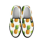 White Pineapple Pattern Print Black Slip On Sneakers