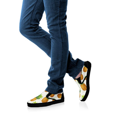 White Pineapple Pattern Print Black Slip On Sneakers